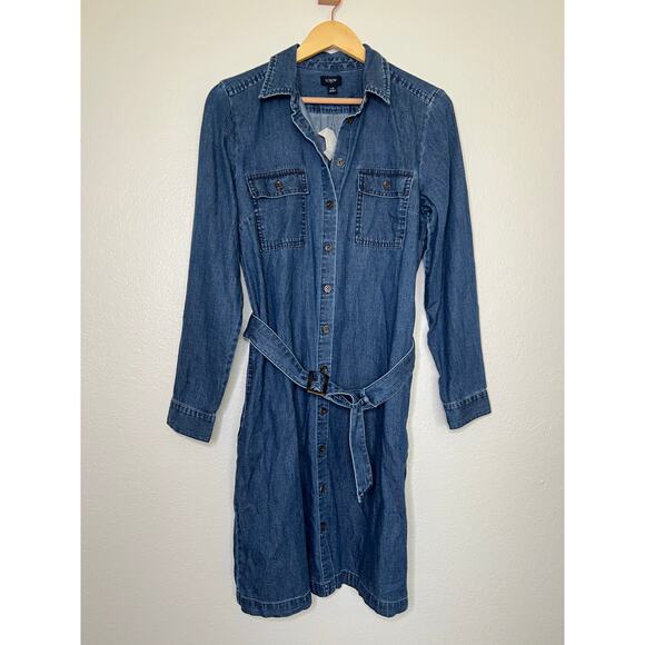 NWT J. Crew Chambray Denim Button Down Belted Long Sleeve Shirt Dress Size 10 - Picture 1 of 6